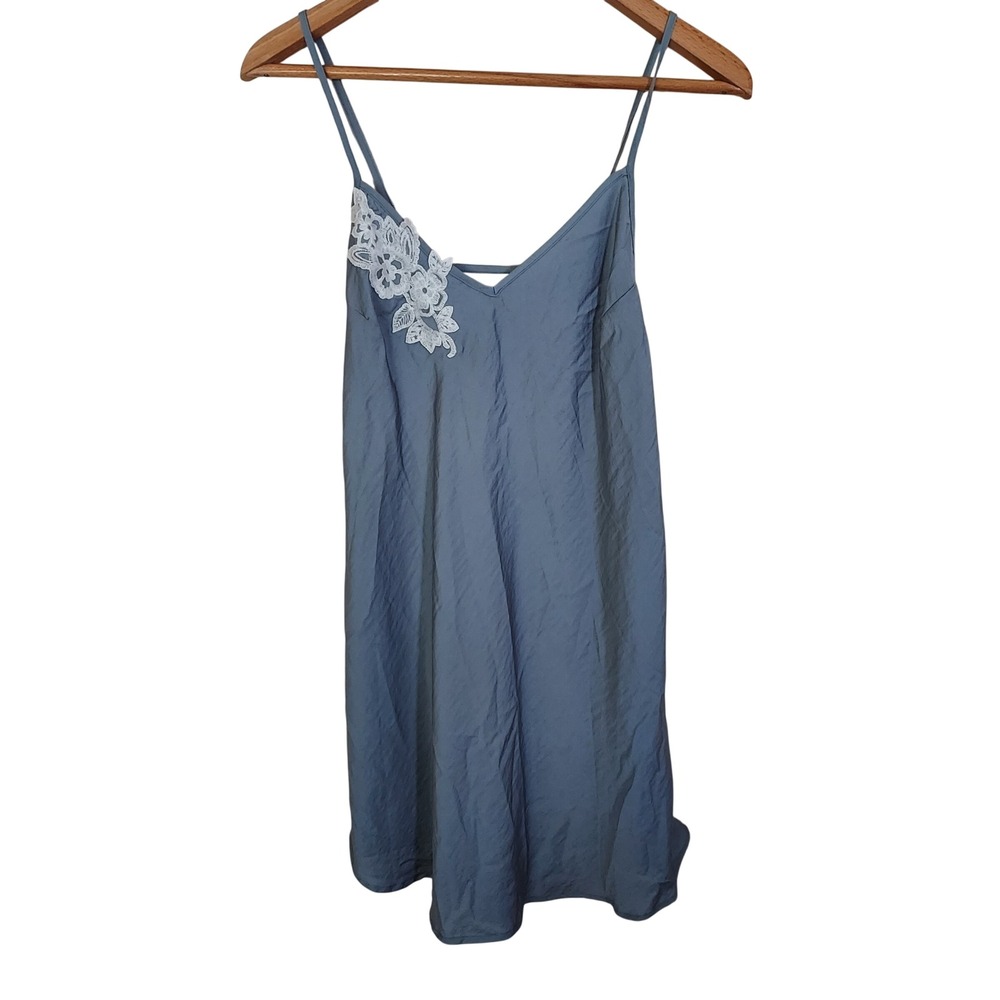 Vtg Shady Lady Coquette Blue Lace Applique Chemise Nightgown M Fairy Etheral Y2K